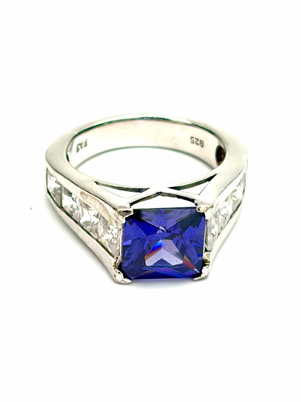 Princess Cut Lab Tanzanite in Sterling Silver Princess Cut with Clear Accents